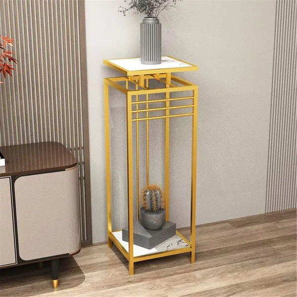 Gold_plant_table_for_indoor_use,_flower_pot_holder_with_a_2-tier_square_shelving_unit_for_the_living_room.