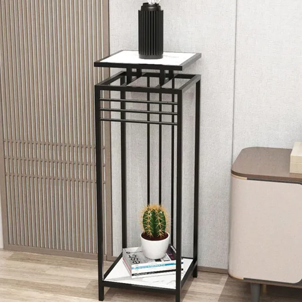 Gold_Plant_Table_Indoor,Flower_Pot_Holder_With_2_Tier_Square_Shelving_Unit,Living_Room