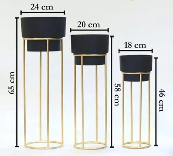 Golden_metal_floor-standing_plant_stand_with_a_black_pot.