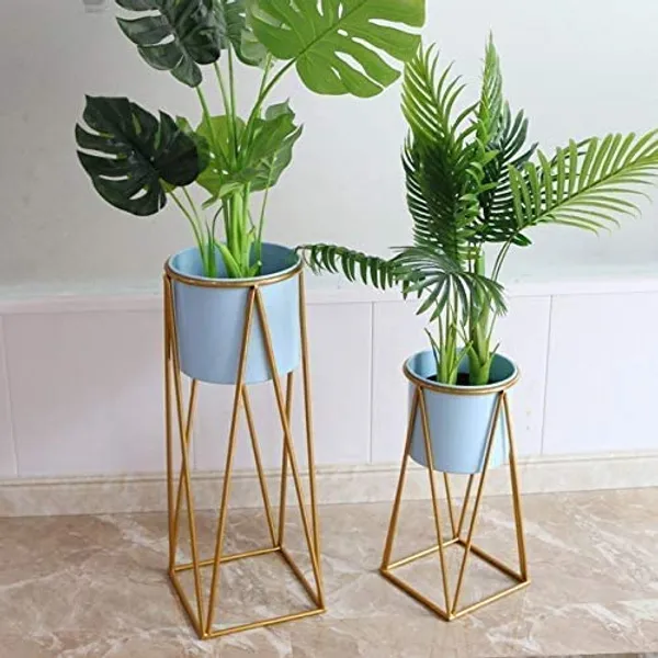 Gold_modern_flower_metal_planter_stand_with_a_galvanized_iron_sheet_pot_and_succulent_stand._Minimalist_planter_for_indoor_and_outdoor_use_with_a_sky_blue_pot_and_golden_stand.