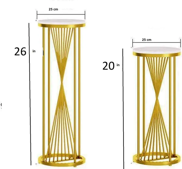 Set_of_2_Gold_Round_Top_Side_Tables_Tall_Plant_Stand_&_Flower_Pot_Holder,_Black_Iron_Accent,_Ideal_for_Bedroom_&_Living_Room