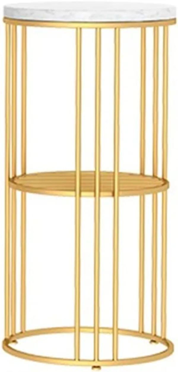 Gold_round_side_table_with_a_compact_design,_plant_display_stand,_and_corner_furniture_piece._Wooden_sofa_table_with_2-tier_shelves.
