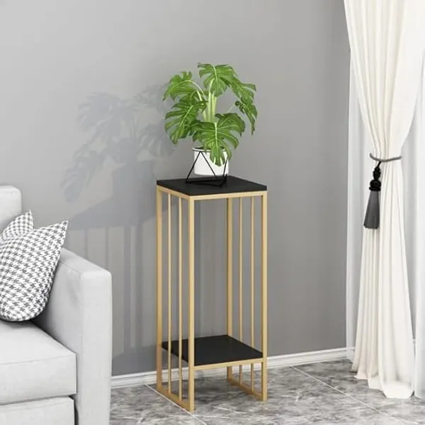 WESTON_CRAFTS_Metal_Plant_Stand_Indoor,_Black_MDF_Top_Stand_Holder_for_Indoor_Plants,_26_Inch_Two_Tier_Modern_Corner_Flower_Pots_Planter_Stand_for_Living_Room_Balcony