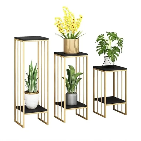 WESTON_CRAFTS_Metal_Plant_Stand_Indoor,_Black_MDF_Top_Stand_Holder_for_Indoor_Plants,_26_Inch_Two_Tier_Modern_Corner_Flower_Pots_Planter_Stand_for_Living_Room_Balcony