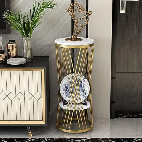 WESTON_CRAFTS_Round_Pedestal_Tables,_2_Layer_Marble_Side_Tables_Sofa_Tables,_Balcony_Living_Room_Corridor_Plant_Rack,