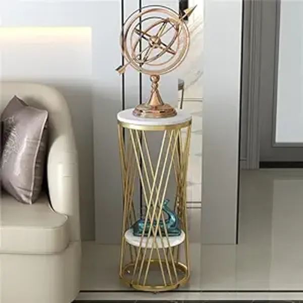 WESTON_CRAFTS_Round_Pedestal_Tables,_2_Layer_Marble_Side_Tables_Sofa_Tables,_Balcony_Living_Room_Corridor_Plant_Rack,