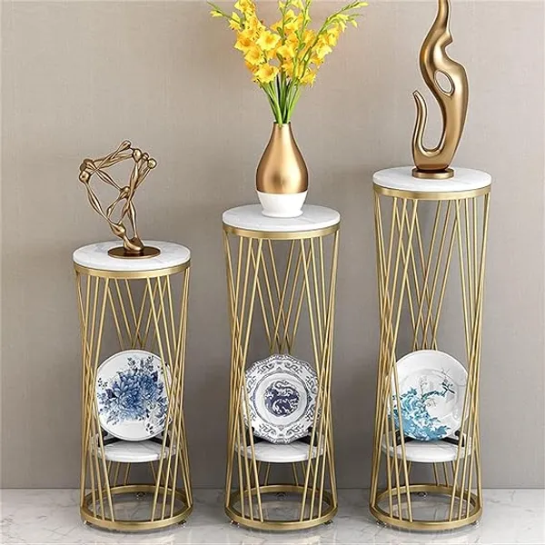 WESTON_CRAFTS_Round_Pedestal_Tables,_2_Layer_Marble_Side_Tables_Sofa_Tables,_Balcony_Living_Room_Corridor_Plant_Rack,