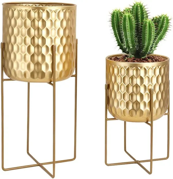 Weston_Crafts_2_Planters_with_Stand_Indoor_Outdoor_Metal_Plant_Stand_8_*_18_&7_*_12_"Modern_Planters_Flower_Pots_for_Living_Room_Corner_Kitchen_Office_Garden_Balcony_Patio