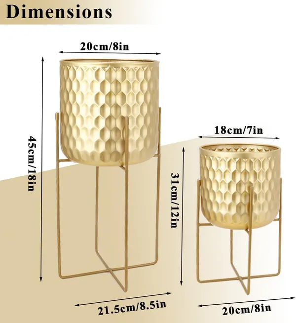 Weston_Crafts_2_Planters_with_Stand_Indoor_Outdoor_Metal_Plant_Stand_8_*_18_&7_*_12_"Modern_Planters_Flower_Pots_for_Living_Room_Corner_Kitchen_Office_Garden_Balcony_Patio