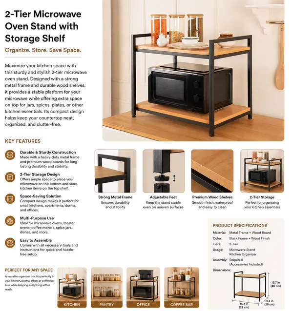Weston_Crafts_2-Tier_Microwave_Oven_Stand_for_Kitchen_Counter_|_Metal_Frame_Storage_Rack_with_Wooden_Shelves_|_Multi-Purpose_Kitchen_Organizer_for_Microwave,_Spices_&_Appliances