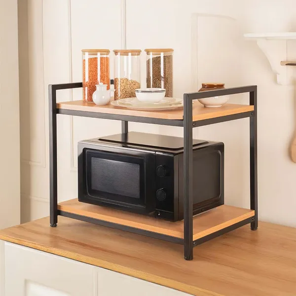 Weston_Crafts_2-Tier_Microwave_Oven_Stand_for_Kitchen_Counter_|_Metal_Frame_Storage_Rack_with_Wooden_Shelves_|_Multi-Purpose_Kitchen_Organizer_for_Microwave,_Spices_&_Appliances