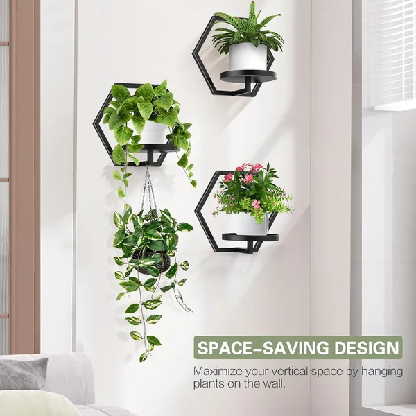 Weston_Crafts_3_Packs_Wall_Planters_for_Indoor_Plants,_Metal_Plant_Holder_Hanger_Wall_Decor_Mounted_Hanging_Window_Shelves_Outdoor_Rack(Black)