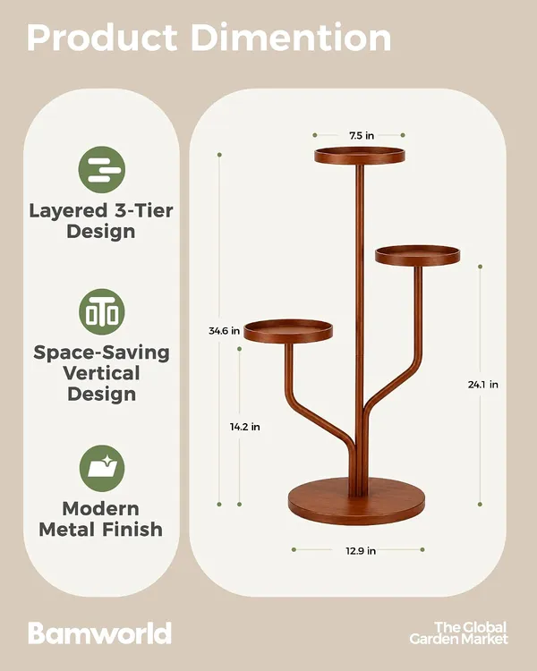 Weston_Crafts_3_Tier_Tall_Flower_Holder_for_Living_Room,Bedroom_Decor,Balcony_(Brown)