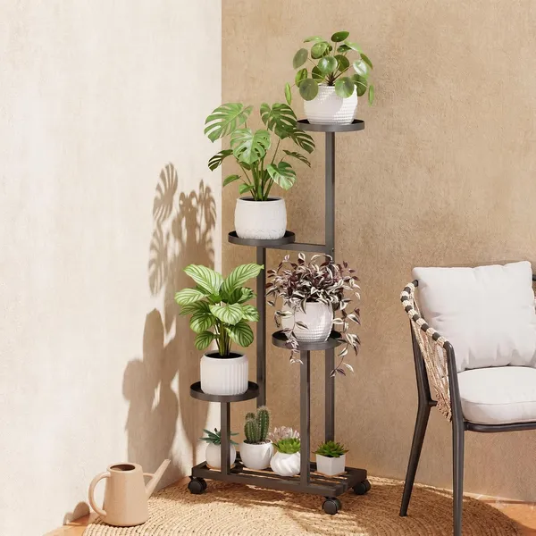Weston_Crafts_4_Tier_Plant_Stand_Indoor,_Tall_Metal_Plant_Rack_with_Wheels_Corner_Plant_Rack_with_Adjustable_Feet,_Multiple_Flower_Pot_Stand_for_Patio_Garden_Porch_Living_Room_Balcony_Entryway,_Black
