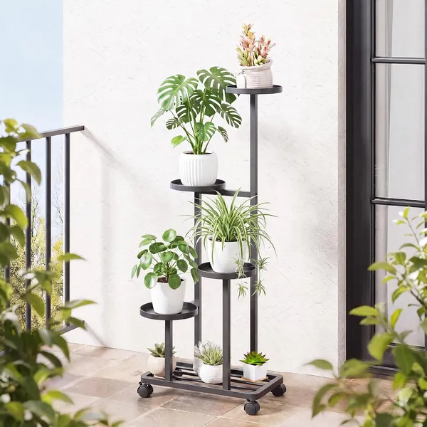 Weston_Crafts_4_Tier_Plant_Stand_Indoor,_Tall_Metal_Plant_Rack_with_Wheels_Corner_Plant_Rack_with_Adjustable_Feet,_Multiple_Flower_Pot_Stand_for_Patio_Garden_Porch_Living_Room_Balcony_Entryway,_Black