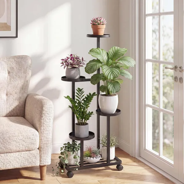 Weston_Crafts_4_Tier_Plant_Stand_Indoor,_Tall_Metal_Plant_Rack_with_Wheels_Corner_Plant_Rack_with_Adjustable_Feet,_Multiple_Flower_Pot_Stand_for_Patio_Garden_Porch_Living_Room_Balcony_Entryway,_Black