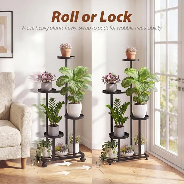 Weston_Crafts_4_Tier_Plant_Stand_Indoor,_Tall_Metal_Plant_Rack_with_Wheels_Corner_Plant_Rack_with_Adjustable_Feet,_Multiple_Flower_Pot_Stand_for_Patio_Garden_Porch_Living_Room_Balcony_Entryway,_Black