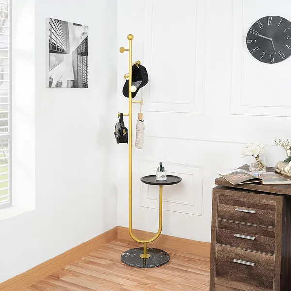 Weston_Crafts_6_Hooks,_Heavy_Duty_Marble_Base_Corner_Coat_Stand_for_Bedroom_Hallway_Entryway_Living_Room_Office_13_x_13_x_68.11_Inches_(Gold)