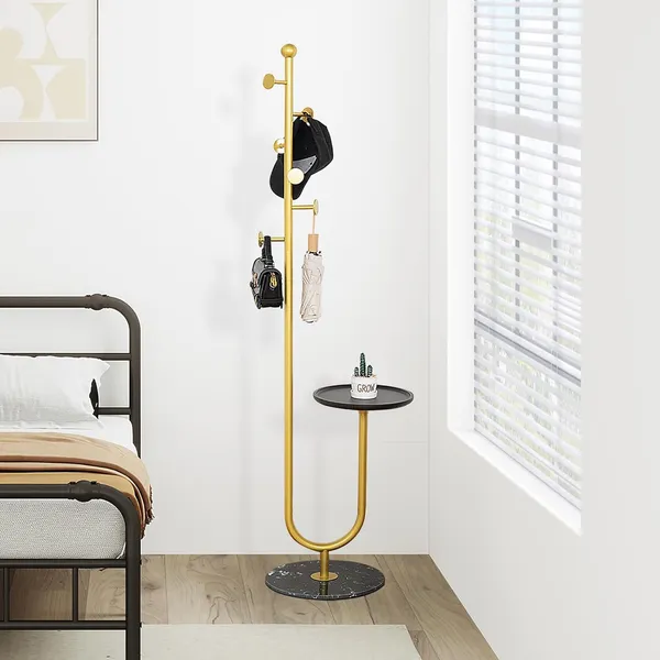 Weston_Crafts_6_Hooks,_Heavy_Duty_Marble_Base_Corner_Coat_Stand_for_Bedroom_Hallway_Entryway_Living_Room_Office_13_x_13_x_68.11_Inches_(Gold)