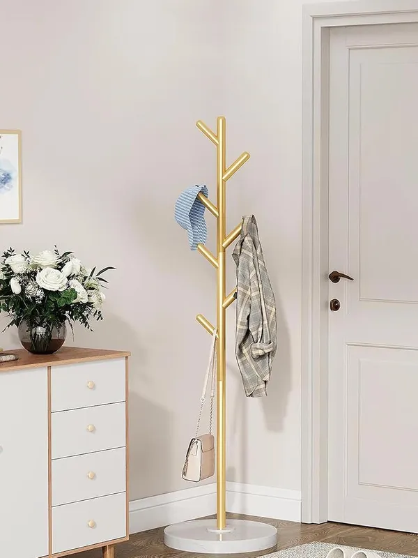 Weston_Crafts_Coat_Rack_with_Natural_Marble_Base,_7_Heavy-Duty_Hooks,_Adjustable_Height_for_Bedroom/Office/Hallway_(Gold