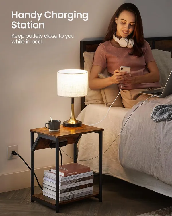 Weston_Crafts_End_Table_with_Charging_Station,_Small_Side_Table_for_Living_Room,_Bedroom,_Nightstand_with_Outlets_Bedside_Table_with_Storage_Shelf,_Rustic_Brown_and_Black
