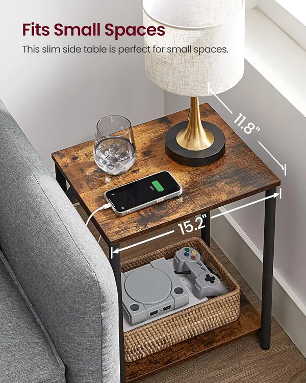 Weston_Crafts_End_Table_with_Charging_Station,_Small_Side_Table_for_Living_Room,_Bedroom,_Nightstand_with_Outlets_Bedside_Table_with_Storage_Shelf,_Rustic_Brown_and_Black