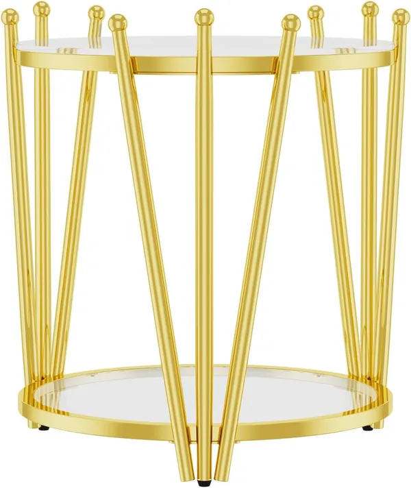 Weston_Crafts_Gold_Glass_End_Table_Round_19.7"_Sofa_Side_Table_for_Living_Room,_Modern_Luxury_Crown_Design_Stainless_Steel_Leg,_Transparent_Tempered_Glass_Small_Coffee_Table,_Clear