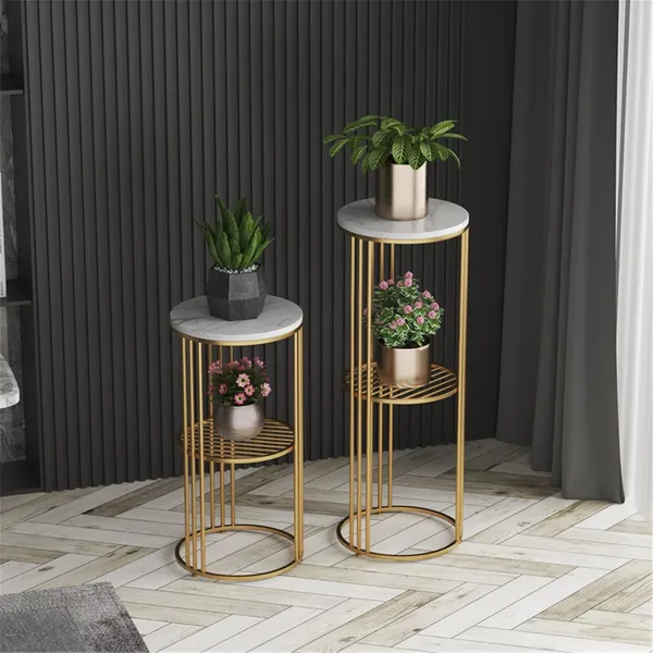 Weston_Crafts_Modern_Metal_Plant_Stand_with_Marble_Top_–_Tall_&_Short_Set_of_2_Indoor_Plant_Holder_for_Living_Room,_Bedroom,_Hallway,_and_Office_Décor_(Gold_Finish)