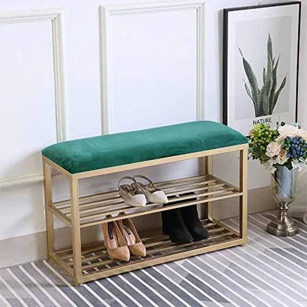 Weston_Crafts_Modern_Velvet_Shoe_Bench_for_Entryway,_2-Tier_Metal_Shoe_Rack_with_Padded_Seat,_Gold_Frame_Hallway_Organizer