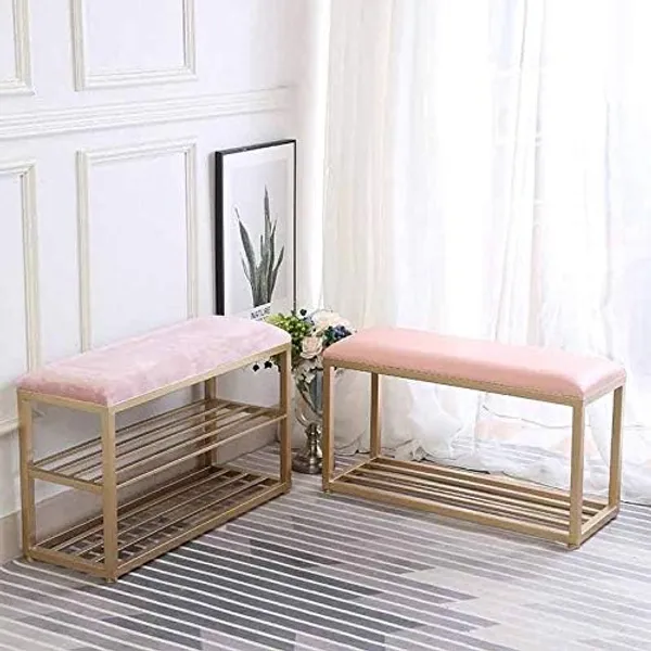 Weston_Crafts_Modern_Velvet_Shoe_Bench_for_Entryway,_2-Tier_Metal_Shoe_Rack_with_Padded_Seat,_Gold_Frame_Hallway_Organizer