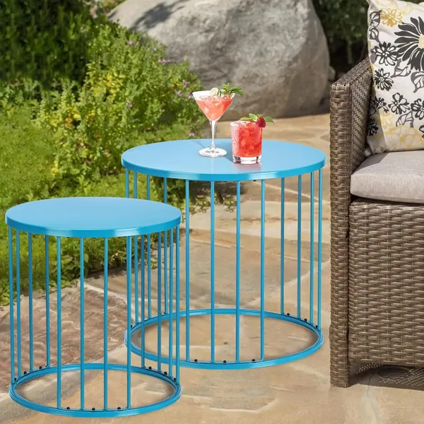 Weston_Crafts_Outdoor_Side_Table_Set_of_2,_Metal_Circle_Accent_End_Tables_for_Balcony_Backyard_Garden_Indoor_Living_Room,_Durable_skyblue_Nesting_Coffee_Tables,_18”+15”_Dia