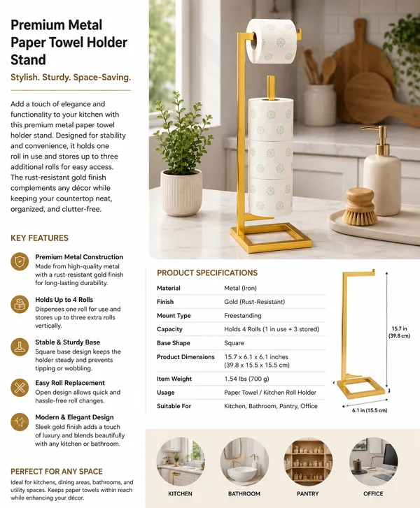Weston_Crafts_Premium_Gold_Paper_Towel_Holder_Stand_for_Kitchen_&_Bathroom_|_Freestanding_Metal_Tissue_Roll_Holder_with_Storage_|_Modern_Rust-Resistant_Countertop_Organizer