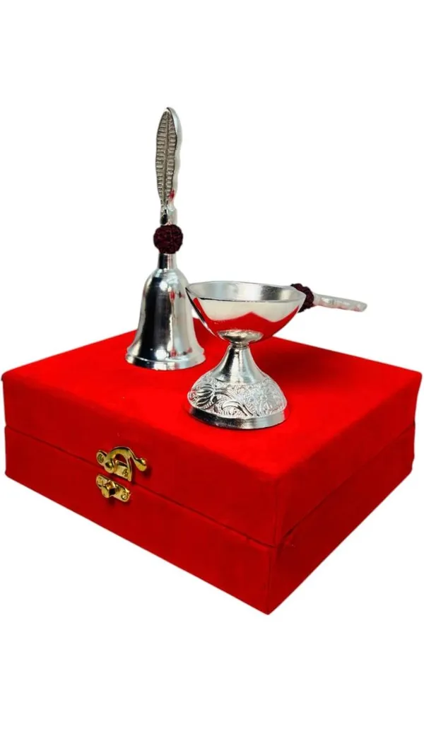 Weston_Crafts_Premium_Silver-Plated_Pooja_Gift_Set_|_Includes_Feather-Design_Hand_Bell_(Ghanti)_&_Decorative_Diya_|_Comes_in_Elegant_Red_Velvet_Presentation_Box_|_Ideal_for_Home_Mandir,_Diwali,_Weddings_&_Spiritual_Gifting