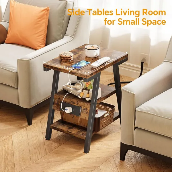 Weston_Crafts_SIde_Table_with_Charging_Station,_Small_End_Tables_with_Lucky_7_Metal_Shape,_3-Tier_Nightstand_with_Outlets_and_Adjustable_Leveling_Feet,_Side_Table_for_Living_Room,_Bedroom_(Rustic_Brown)