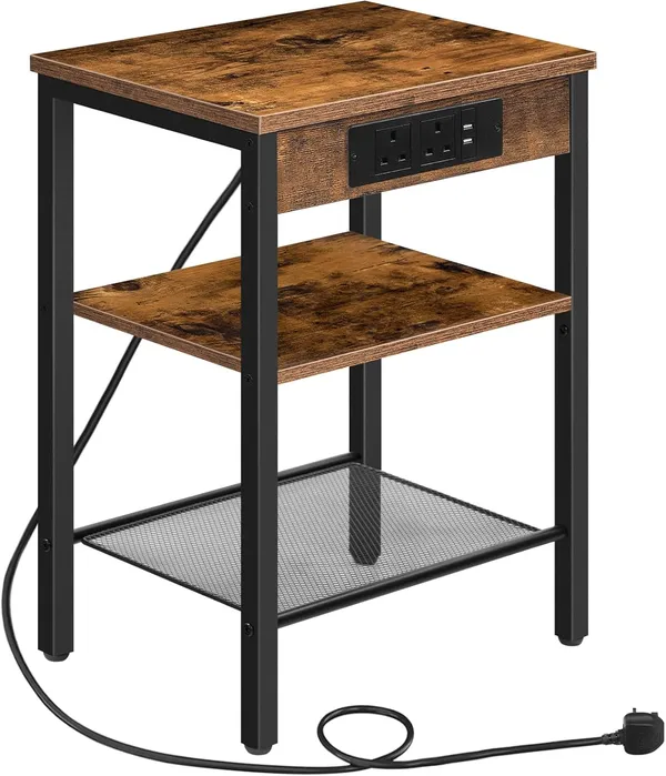Weston_Crafts__End_Table_with_Charging_Station_and_USB_Ports,_Narrow_Side_Table_for_Small_Space,_3-Tier_Nightstand_with_Adjustable_Shelf_in_Living_Room,_Bedroom_and_Balcony,_Rustic_Brown