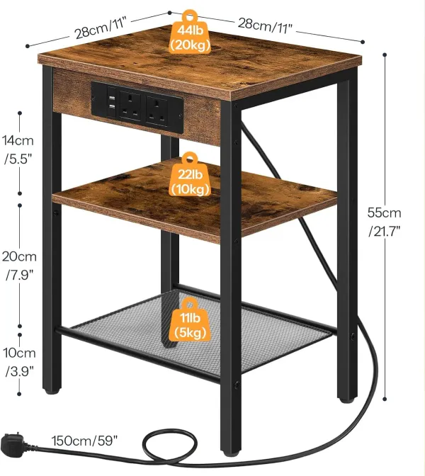 Weston_Crafts__Side_Table_with_Charging_Station,_Small_End_Table_for_Small_Space,_3-Tier_Nightstand_with_Adjustable_Shelf,_for_Living_Room,_Bedroom_and_Balcony,_Rustic_Brown