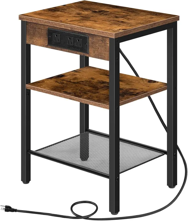 Weston_Crafts__Side_Table_with_Charging_Station,_Small_End_Table_for_Small_Space,_3-Tier_Nightstand_with_Adjustable_Shelf,_for_Living_Room,_Bedroom_and_Balcony,_Rustic_Brown