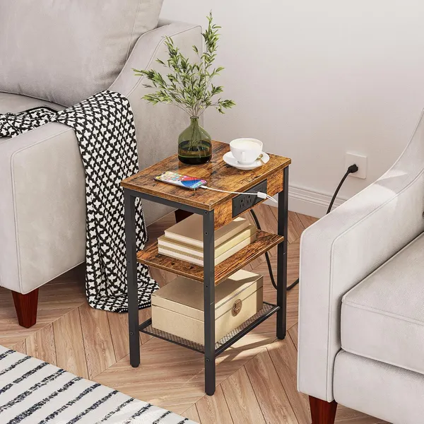 Weston_Crafts__Side_Table_with_Charging_Station,_Small_End_Table_for_Small_Space,_3-Tier_Nightstand_with_Adjustable_Shelf,_for_Living_Room,_Bedroom_and_Balcony,_Rustic_Brown