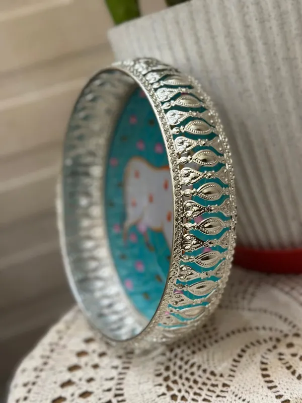 Weston_Crafts__Silver_Tray_Decorative_Metal_Serving_Tray_8_INCH,_Round_Shape,_Multicolor_with_Floral_Design,
