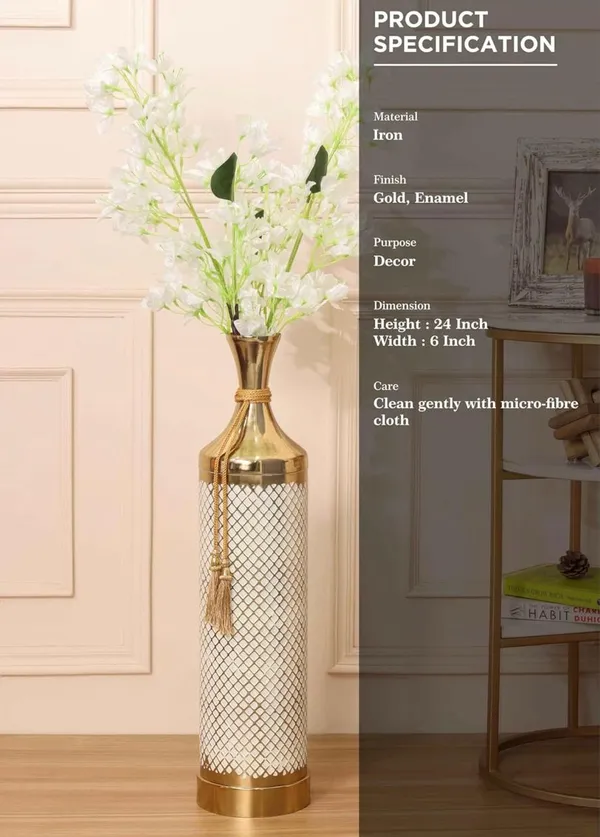 Weston__Crafts_Premium_Gold-Finished_Decorative_Metal_Vase_|_Elegant_Floor_or_Tabletop_Flower_Vase_with_Lattice_Pattern_&_Tassel_Detail_|_Modern_Home_Decor_for_Living_Room,_Office,_or_Festive_Gifting_(White_&_Gold)
