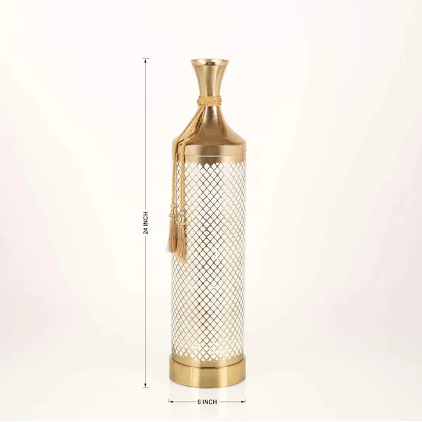 Weston__Crafts_Premium_Gold-Finished_Decorative_Metal_Vase_|_Elegant_Floor_or_Tabletop_Flower_Vase_with_Lattice_Pattern_&_Tassel_Detail_|_Modern_Home_Decor_for_Living_Room,_Office,_or_Festive_Gifting_(White_&_Gold)
