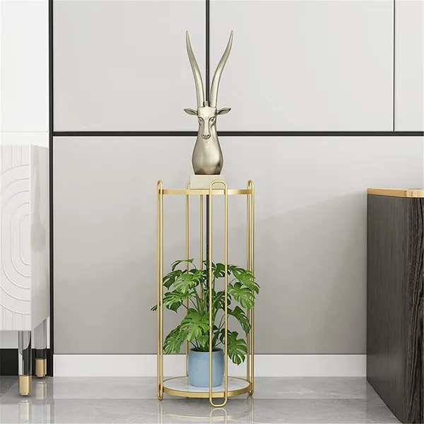 Gold_Compact_Flower_Pot_Holder,_Modern_Corner_Furniture_2_Tier_Plant_Stand_3_Tier_Plant_Stand_With_White_Mdf_Shelving,_For_Hallway_Decor
