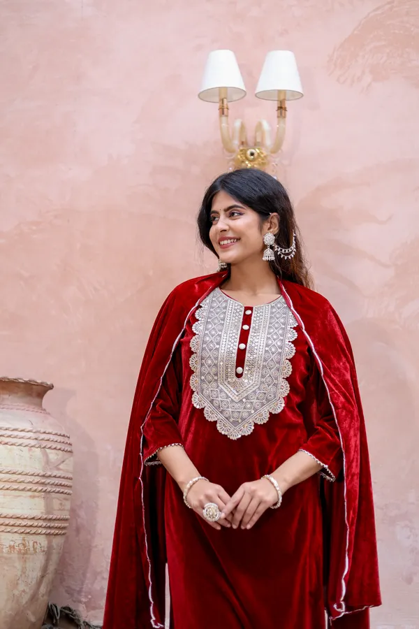 Maroon_Premium_Velvet_Suit_Set_For_Women