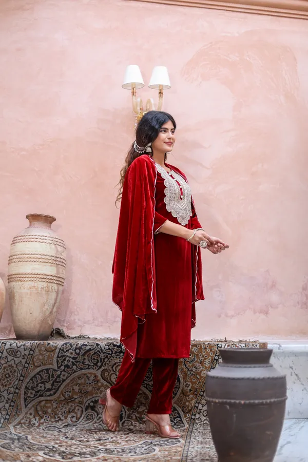 Maroon_Premium_Velvet_Suit_Set_For_Women