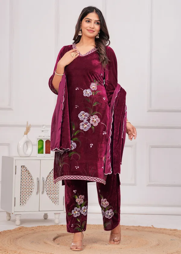 Wine_Gota_Patti_Work_Premium_Velvet_Suit_Set_for_Women