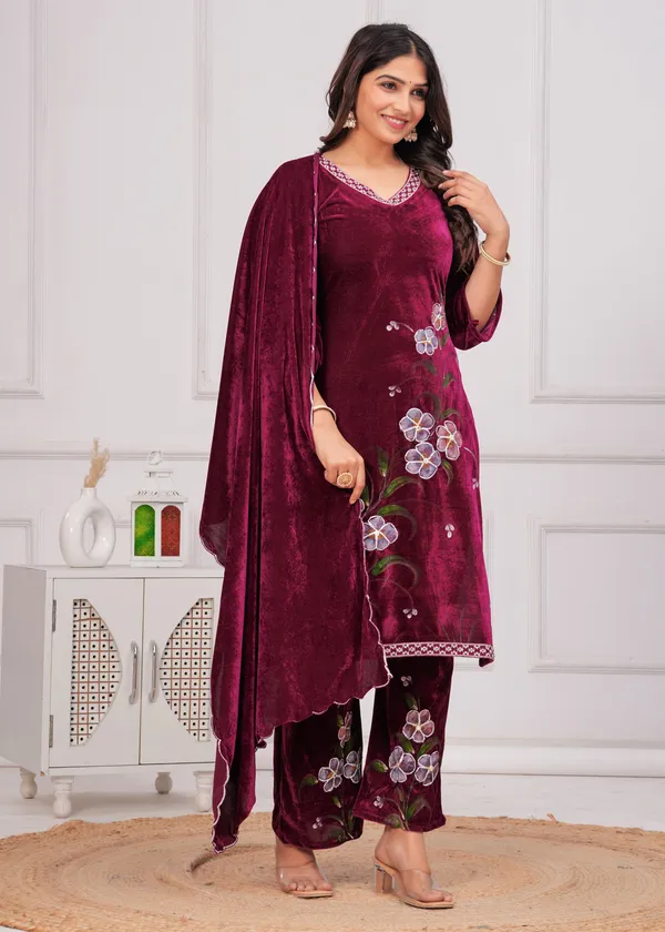 Wine_Gota_Patti_Work_Premium_Velvet_Suit_Set_for_Women