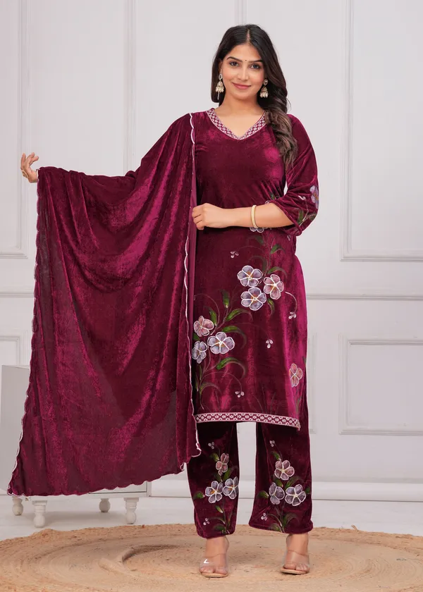 Wine_Gota_Patti_Work_Premium_Velvet_Suit_Set_for_Women