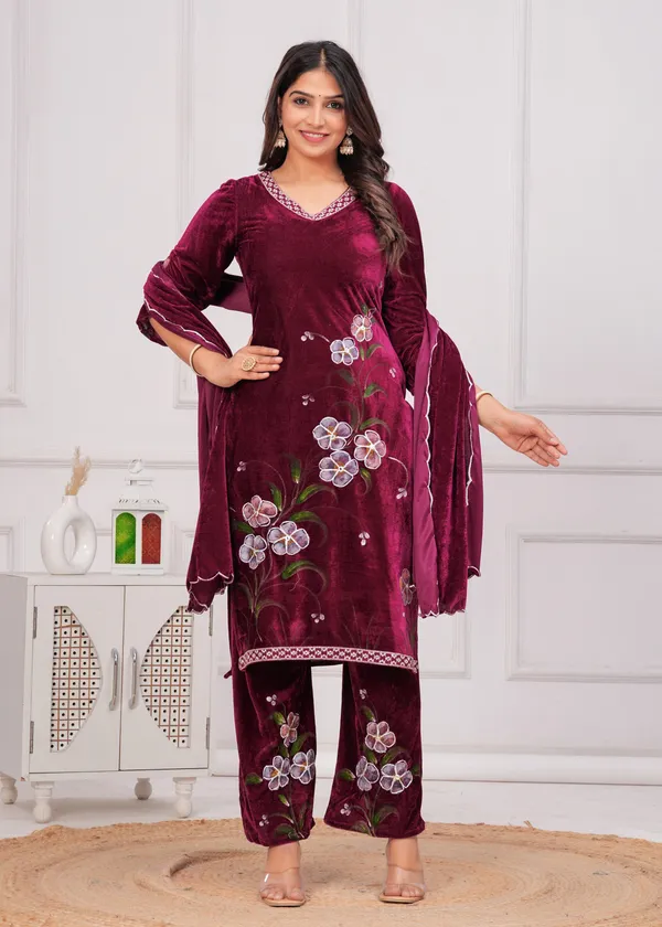Wine_Gota_Patti_Work_Premium_Velvet_Suit_Set_for_Women