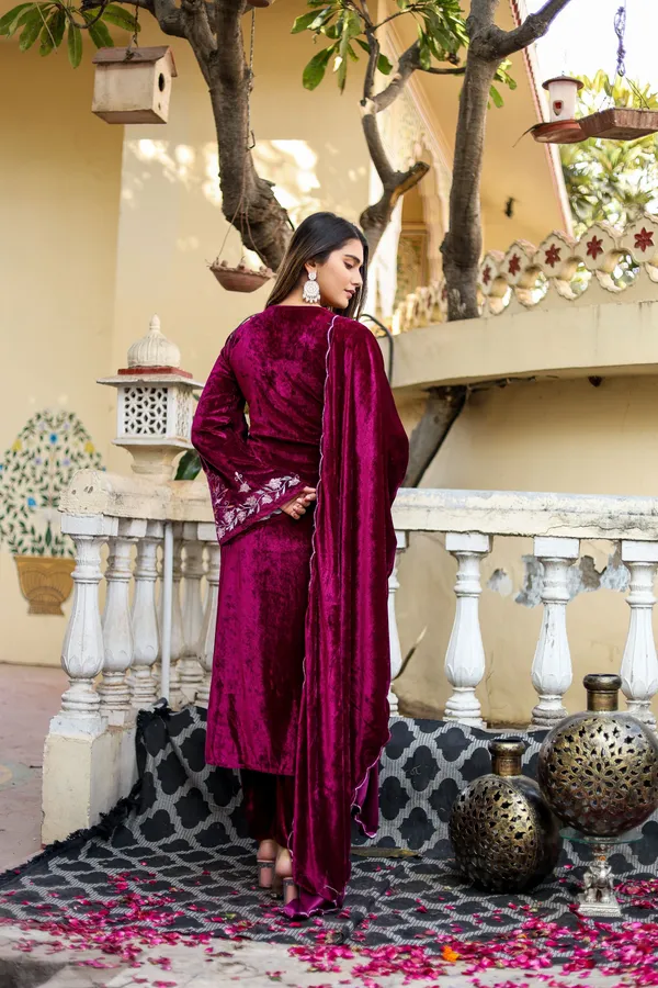 Wine_Embordered_Work_Premium_Velvet_Suit_Set_for_Women_|_Embordered_Neckline