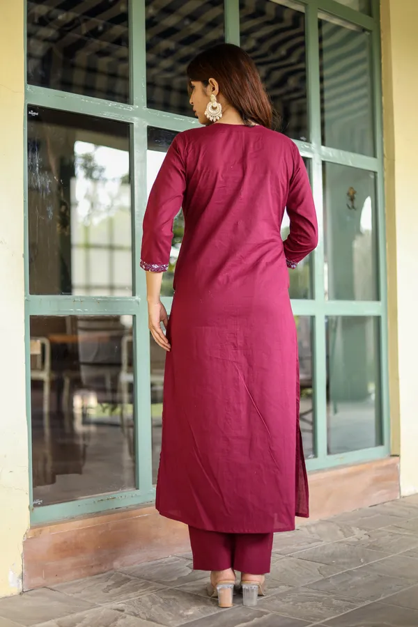 Pink_Cotton_Regular_Fit_Solid_Kurta_And_Pant_Set_For_Women